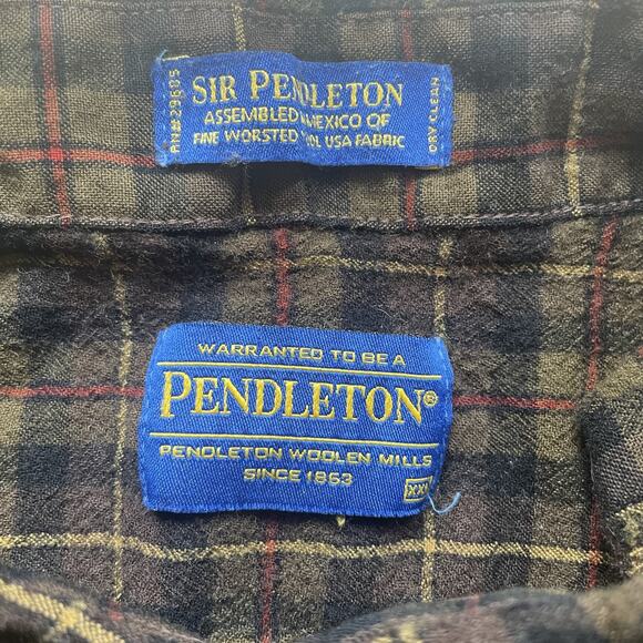 Vintage 90s Sir Pendleton Shirt Men XXL Brown Plaid Wool Button Down Runs Small - Picture 5 of 11